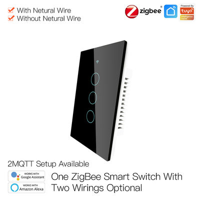Ningún alambre neutral ningún interruptor elegante de la pared de Zigbee 3,0 Wifi del condensador con teledirigido