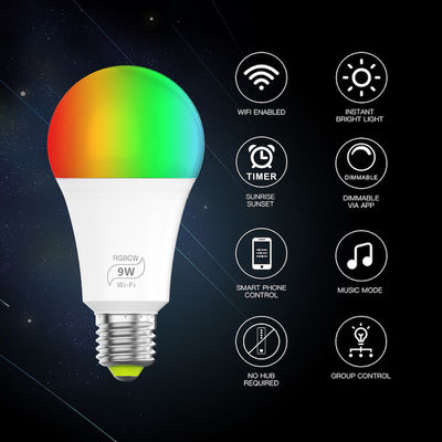 La memoria teledirigida del bulbo 5w 10w 15w RGB de E26 Smart Wifi LED funciona las luces llevadas activadas por voz